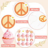 A1diee 48Pcs Groovy Retro Hippie Cupcake Toppers Daisy Flower Power Butterfly Bus Peace Sign Star Groovy Cake Decoration Rainbow Boho Cup Cake Paper Toppers Party Supplies for Birthday Baby Shower