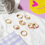 A1diee 8Pcs Smile Y2K Preppy Rings Gold Plated Aesthetic Colorful Enamel Chunky Rings Retro Open Knuckle Adjustable Funky Heart Trendy Rings Summer Indie Finger Jewelry Gift for Women Girls Teens