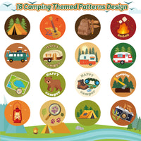 A1diee 1000Pcs Travel Camping Stickers in 2 Rolls Happy Camper Tent Bonfire Guitar Map Camera Travel Bag Car Themed Self Adhesive Decals for Birthday Gifts Bag Party Supplies School Activity Reward