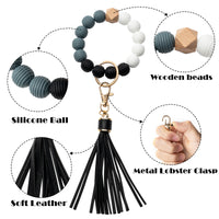 A1diee 2 Pieces Key Ring Bracelet Silicone Beads Elastic Bracelet Keychain Wristlet Portable Keys Ring Holder Adjustable Fashion Car House Keys Bangle Chain with Faux Leather Tassel for Women Girls