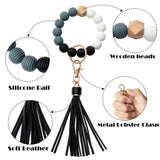 A1diee 2 Pieces Key Ring Bracelet Silicone Beads Elastic Bracelet Keychain Wristlet Portable Keys Ring Holder Adjustable Fashion Car House Keys Bangle Chain with Faux Leather Tassel for Women Girls