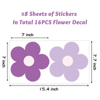 A1diee 16Pcs Y2K Pink Purple Cute Flowers Wall Decal Trendy Preppy Hippie Aesthetic Wall Sticker Kidcore Preppy Vinyl Peel and Stick Art Sticker for Teen Girls College Dorm Bedroom Living Room Decor