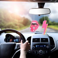 A1diee 4Pcs Pink Preppy Boho Car Air Freshener Hanging Lip Lightning Bolt Leopard Face Car Diffuser Ornaments Refresh Air Fragrant Car Interior with Essential Oils Gift Set for Car Accessories Decor