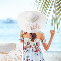 A1diee 2Pcs Bride to Be Bikini Veil Sun Hat Set Bride to Be Booty Veil Straw Sun Hat for Bachelorette Engagement White Wide Brim Beach Hat with Gold Chain for Bridesmaids Honeymoon Wedding Pool Party