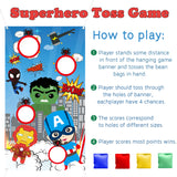 A1diee Superhero Toss Games with 4 Bean Bags, Carnival Games Toss Games Banner for Birthday Party Decoration, Superhero Indoor Outdoor Throwing Game Party Supplies for Kids Thanksgiving Day