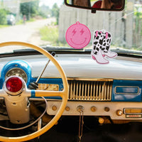 A1diee 12Pcs Preppy Boho Car Air Freshener Lightning Bolt Smile Cow Boots Balloon Dog Lip Star Incense Chip Hanging Slice Essential Oil Pendant Diffuser Scented Decor for Car Interior Accessories Home