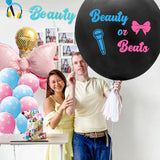 A1diee 38Pcs Beauty or Beats Gender Reveal Decorations Kit 36In Gender Reveal Balloon Pink Bow Microphone Foil Balloons Blue Pink Confetti Latex Balloons Party Banner Cupcake Topper for Baby Shower