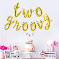 A1diee Two Groovy Cursive Script Letter Balloons Set Gold Alphabet Foil Mylar Balloons Banner Party Decoration Groovy Retro Hippie Boho Letter Balloons for 2nd Baby Birthday Party Supplies Favors