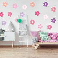 A1diee 16Pcs Y2K Pink Purple Cute Flowers Wall Decal Trendy Preppy Hippie Aesthetic Wall Sticker Kidcore Preppy Vinyl Peel and Stick Art Sticker for Teen Girls College Dorm Bedroom Living Room Decor