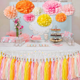 A1diee 40Pcs Groovy Daisy Garland Daisy Felt Banner with Pink Yellow Tissue Pom Pom Tassel Decoration Spring Rainbow Boho Paper Aesthetic Party Supplies Favors for Birthday Home Wall Classroom Wedding