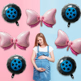 A1diee 10Pcs Burnouts or Bow Foil Balloons Set Pink Large Pink Polka Dots Bow Tie 36In Car Wheel Balloons Party Favor Supplies for Baby Shower Wedding Birthday Gender Reveal Themed Party Decoration