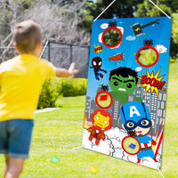 A1diee Superhero Toss Games with 4 Bean Bags, Carnival Games Toss Games Banner for Birthday Party Decoration, Superhero Indoor Outdoor Throwing Game Party Supplies for Kids Thanksgiving Day