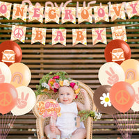 A1diee One Groovy Retro Hippie Boho Girl Birthday Party Decorations Kit One Groovy Baby Banner 12 Inch Latex Balloons Cake Cupcake Toppers Daisy Rainbow Party Supplies for 1st Birthday Baby Shower