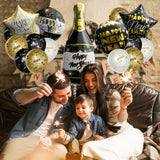 A1diee 35Pcs 2023 Happy New Year Balloons Kit Black Gold Star Champagne Bottle Foil Balloons 12inch Latex Balloons NYE Party Supplies for 2023 Happy New Years Eve Party Decoration Photo Booth Props