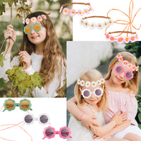 A1diee 24Pcs Groovy Retro Flower Sunglasses Headbands Party Favors Daisy Shaped Retro Hippie Boho Round Glasses Multicolor Daisy Flower Crown Costume Accessories Set 60s Festival Party Gifts for Kids