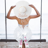 A1diee 2Pcs Bride to Be Bikini Veil Sun Hat Set Bride to Be Booty Veil Straw Sun Hat for Bachelorette Engagement White Wide Brim Beach Hat with Gold Chain for Bridesmaids Honeymoon Wedding Pool Party