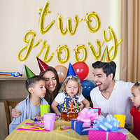 A1diee Two Groovy Cursive Script Letter Balloons Set Gold Alphabet Foil Mylar Balloons Banner Party Decoration Groovy Retro Hippie Boho Letter Balloons for 2nd Baby Birthday Party Supplies Favors