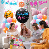 A1diee 32Pcs Basketball or Bows Gender Reveal Decorations Kit 36In Gender Reveal Balloon Basketball Pink Bow Foil Balloons Banner Cupcake Topper 12In Latex Balloons Blue Pink Confetti for Baby Shower