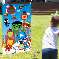 A1diee Superhero Toss Games with 4 Bean Bags, Carnival Games Toss Games Banner for Birthday Party Decoration, Superhero Indoor Outdoor Throwing Game Party Supplies for Kids Thanksgiving Day