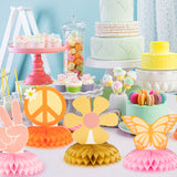 A1diee 9Pcs Groovy Hippie Boho Party Honeycomb Centerpieces Retro Boho Rainbow Daisy Flower Butterfly Peace Theme Table Topper Birthday Party Decoration for Girls Teens Baby Shower Photo Booth Props