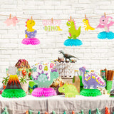 A1diee 12Pcs Pink Dinosaur Honeycomb Centerpiece Table Toppers for Girls 3D Roar T-Rex Birthday Party Supplies Decoration for Kids Happy Dino Volcano Theme Party Favor Baby Shower Photo Booth Props