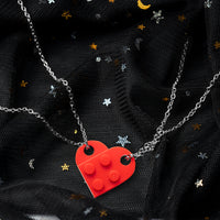 A1diee Brick Heart Necklace Kit- Red Building Block Pendant Necklaces for Friendship Couples Women Men Girls Boys, Detachable Brick Crafts Necklace BFF Gift for Valentine's Day Birthday (2 Packs)