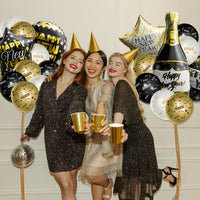 A1diee 35Pcs 2023 Happy New Year Balloons Kit Black Gold Star Champagne Bottle Foil Balloons 12inch Latex Balloons NYE Party Supplies for 2023 Happy New Years Eve Party Decoration Photo Booth Props